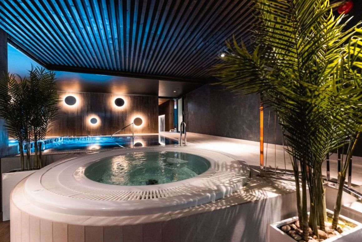 Tranquil spa area with natural light and minimalist design